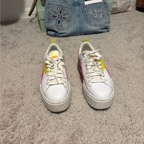 Puma Shoes - Puma White Sneakers with Yellow and Pink Highlights